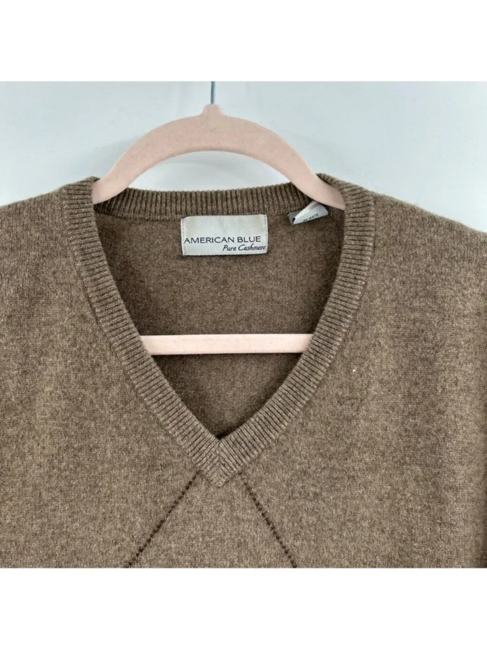 American Blue Pure Cashmere Sweater Mens XL Geometric Pattern V-Neck Long Sleeve